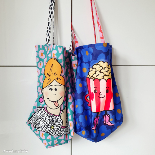 Cherry Picking Bags - Panel für 2 Taschenbeutel mit coolem Muster - Popcorn & Frau